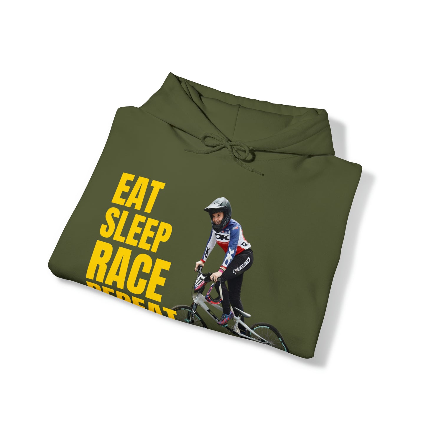 Carly Kane, Unisex Heavy Blend™ Hoodie, Eat, Sleep, Race, Repeat.