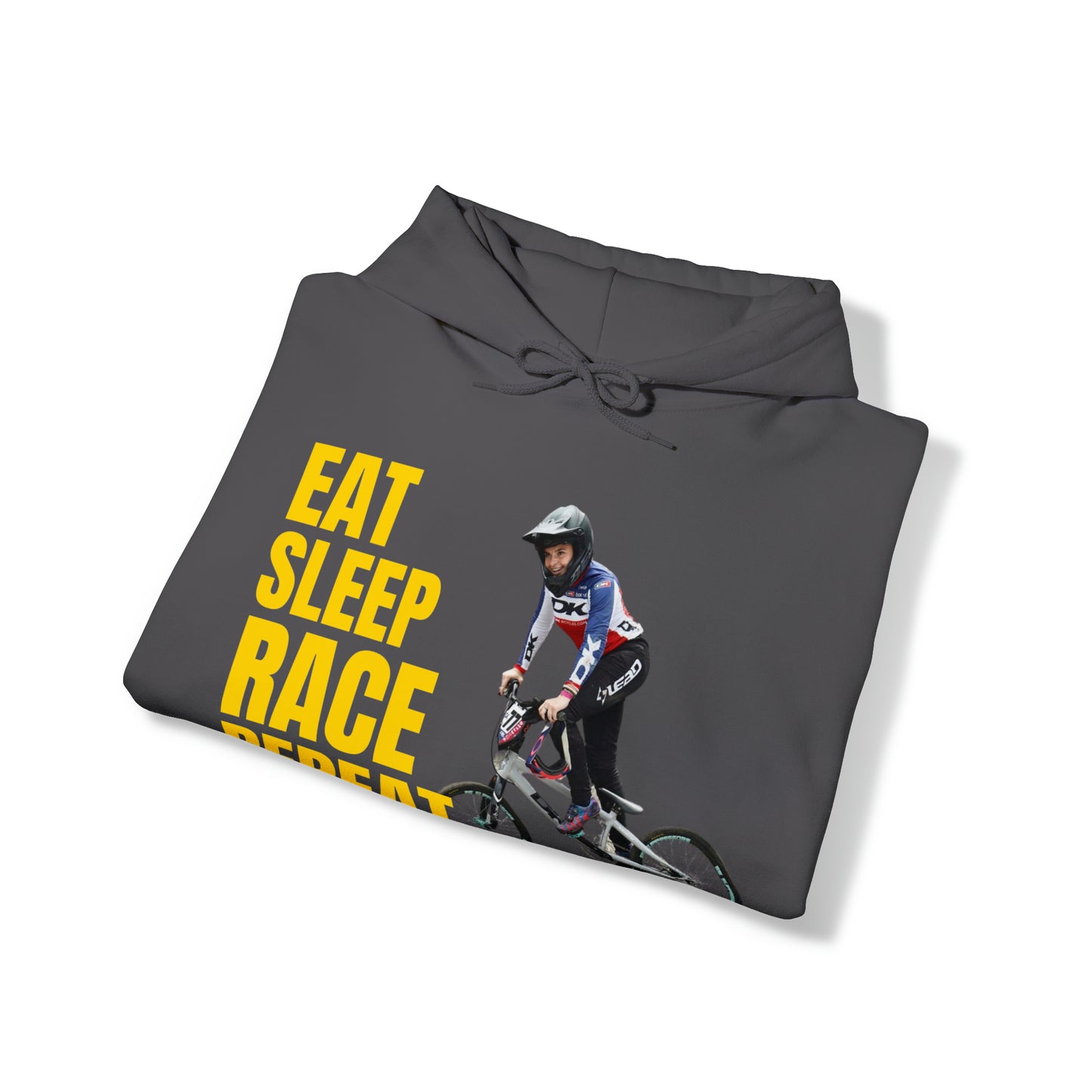 Carly Kane, Unisex Heavy Blend™ Hoodie, Eat, Sleep, Race, Repeat.
