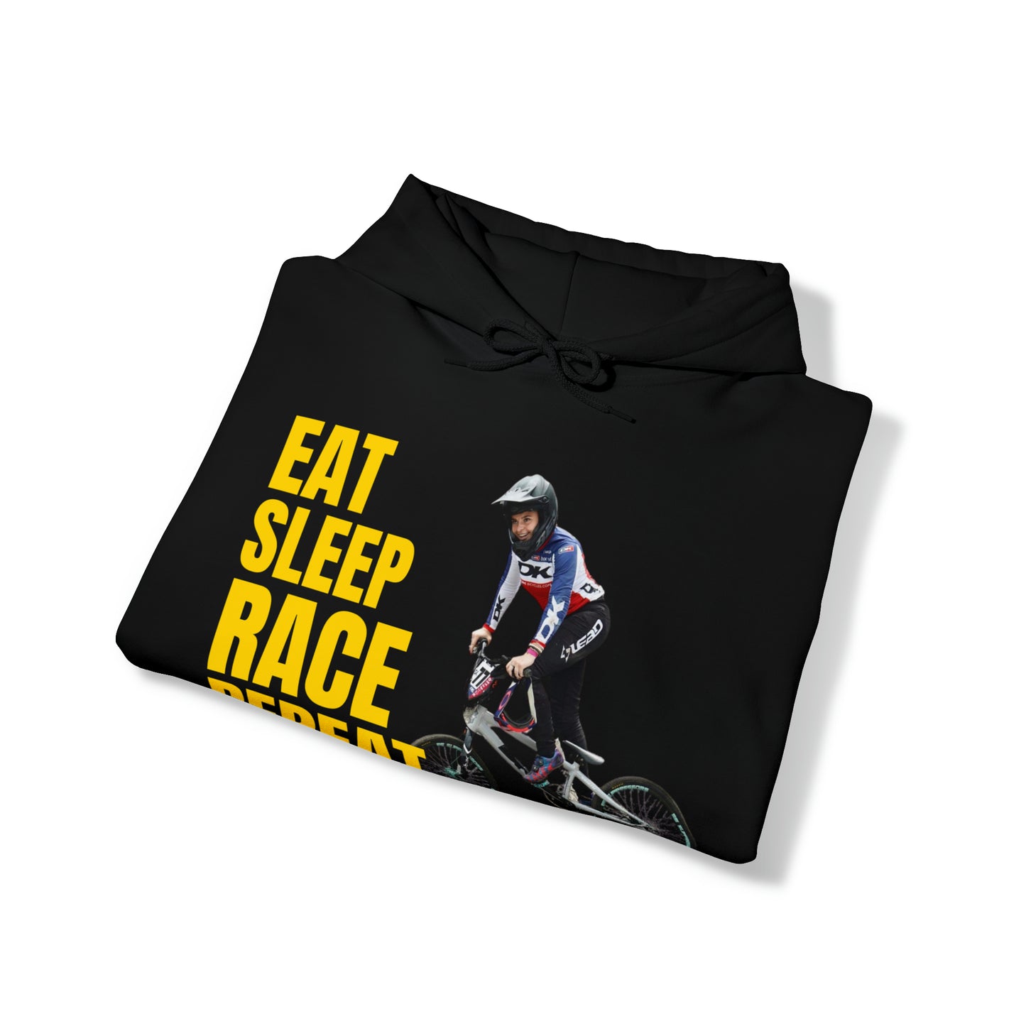 Carly Kane, Unisex Heavy Blend™ Hoodie, Eat, Sleep, Race, Repeat.