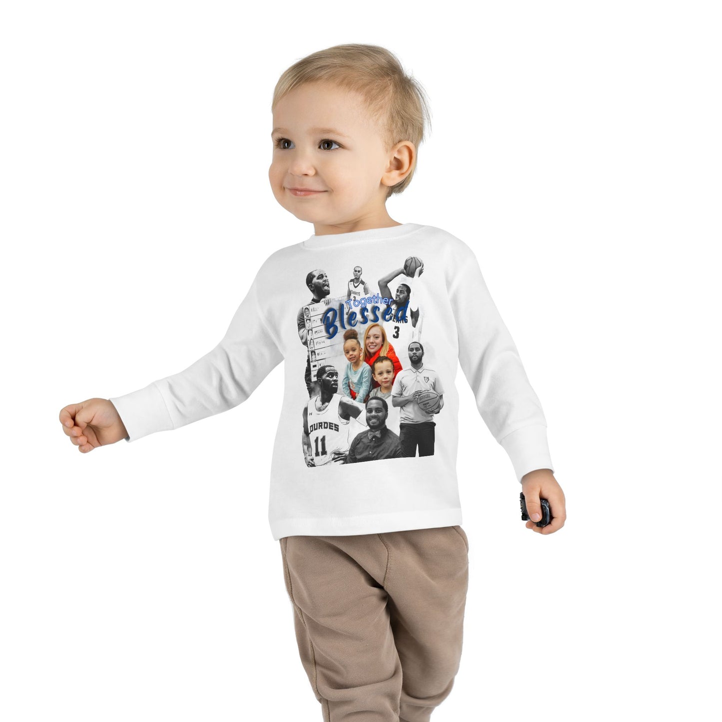 Toddler Long Sleeve Tee — "Blessed" Family & Basketball Photo Collage