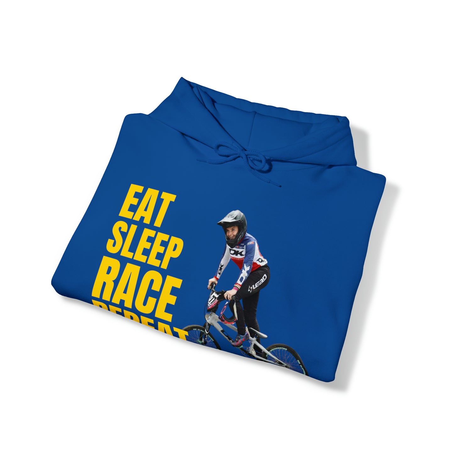 Carly Kane, Unisex Heavy Blend™ Hoodie, Eat, Sleep, Race, Repeat.