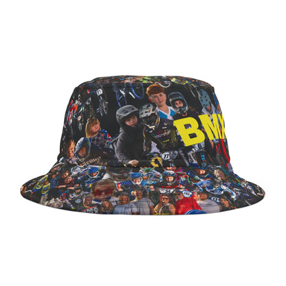 BMX Rox All-Over-Print Bucket Hat — Bold Yellow Logo, BMX Racing Crowd Design