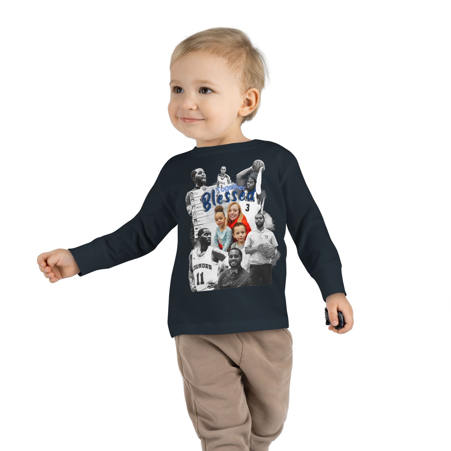 Toddler Long Sleeve Tee — "Blessed" Family & Basketball Photo Collage